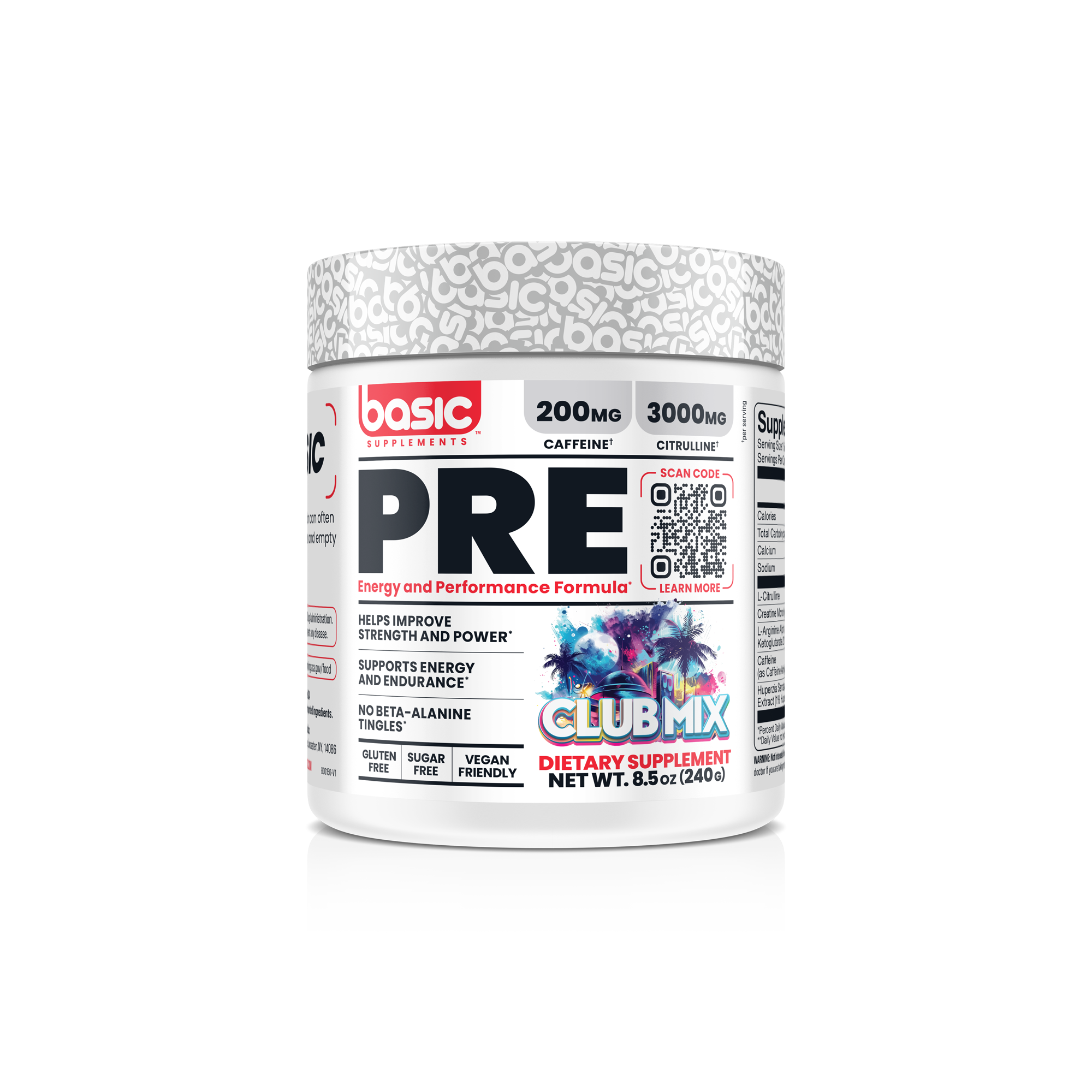 Club Mix Pre-Workout with edible glitter and no beta-alanine 